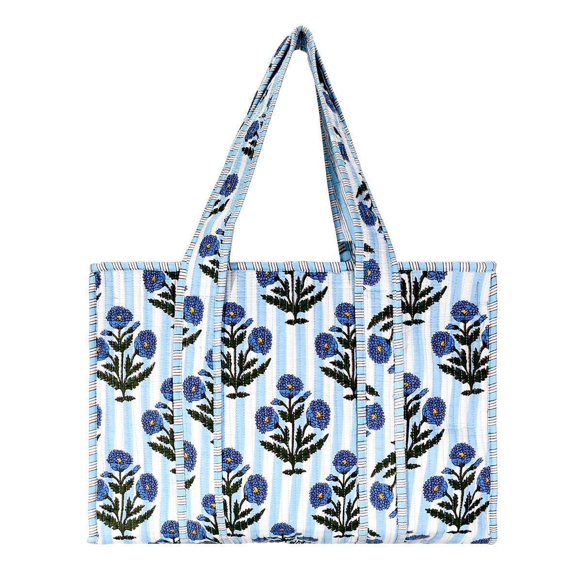 Large Cotton Block Print Tote Bag / Delft