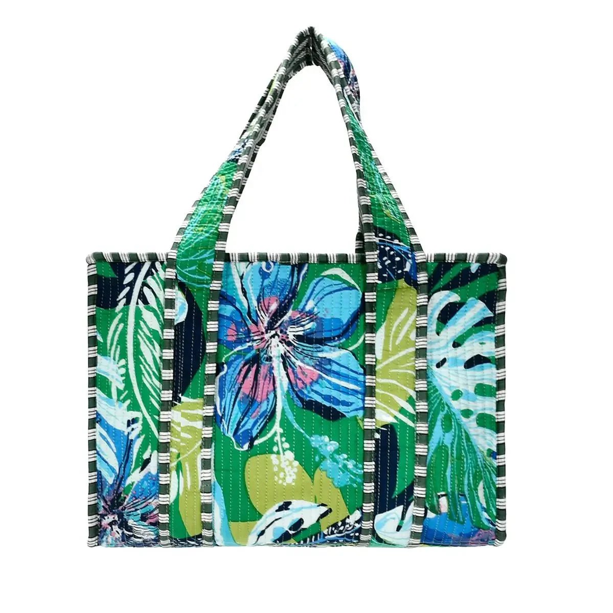 Large Cotton Block Print Tote Bag / Tropical