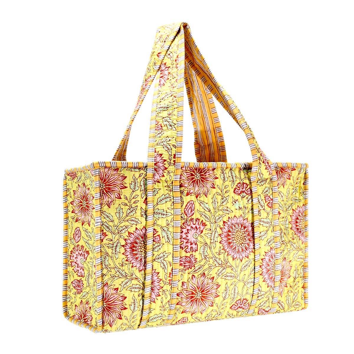 Large Cotton Block Print Tote Bag / Yellow