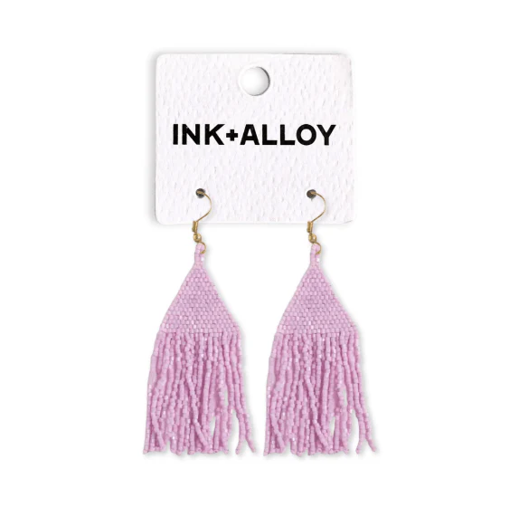 Lexie Solid Beaded Fringe Earrings / Light Lavender - Image 3
