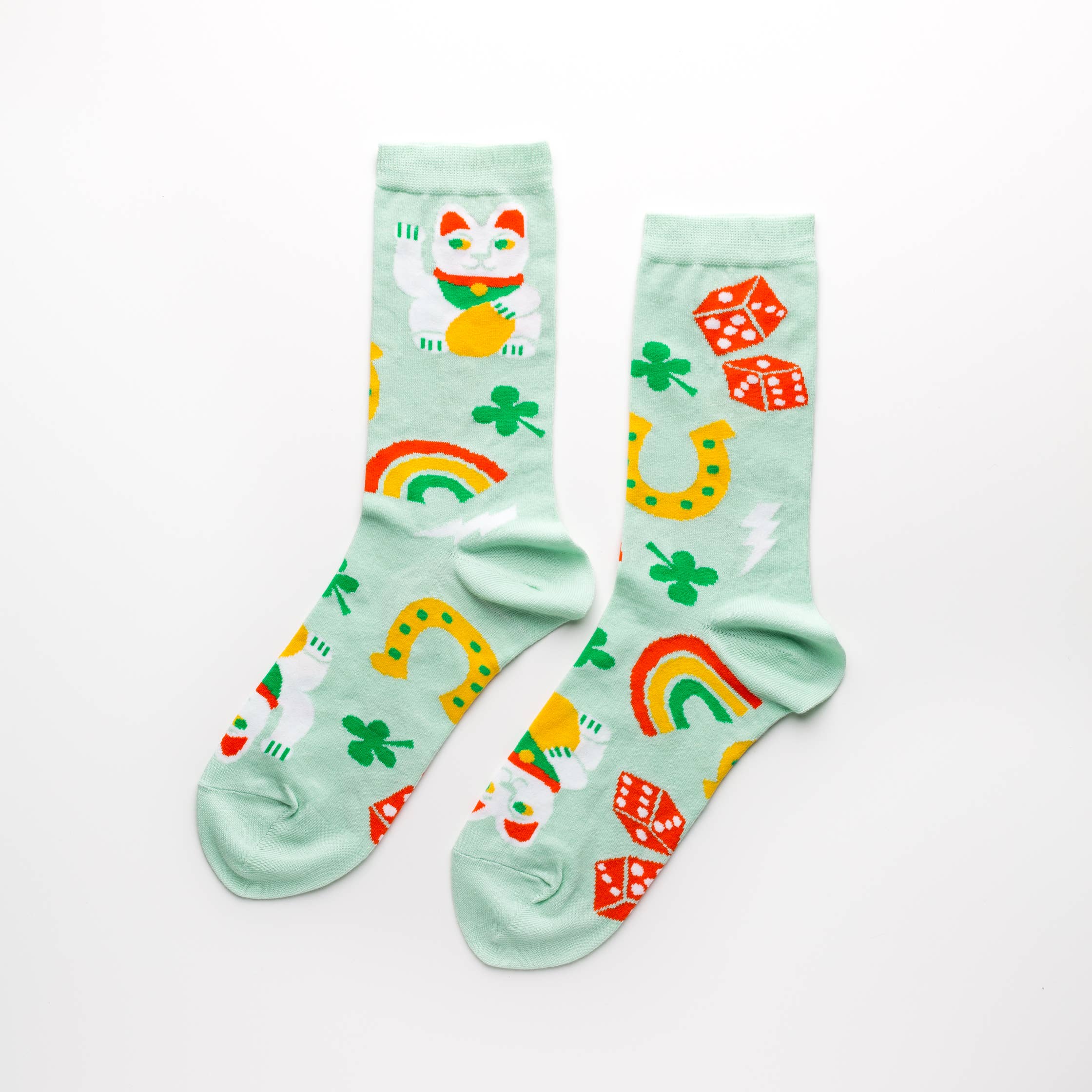 Lucky Cat & Clover Small Crew Socks