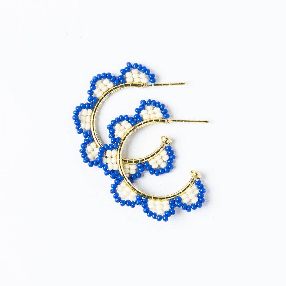 Luna Beaded Scallop Gold Hoop / Lapis Blue