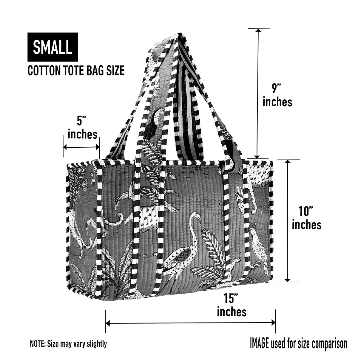 Medium Cotton Block Print Tote Bag / Dark Blue - Image 2