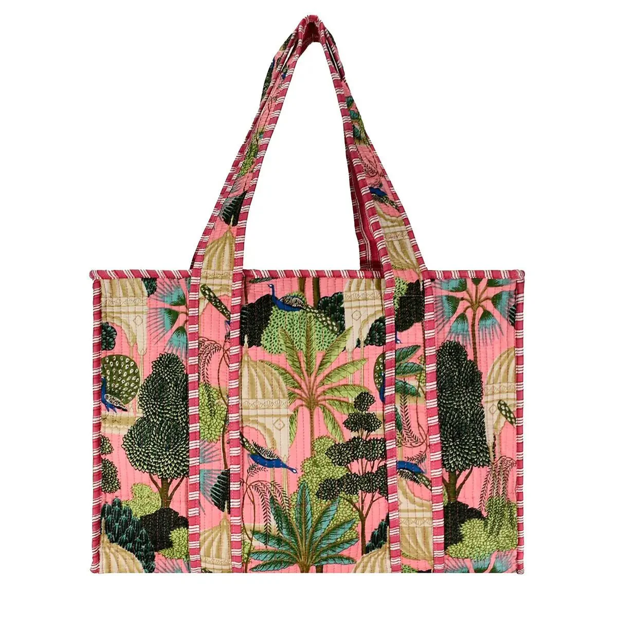 Medium Cotton Block Print Tote Bag / Pink Floral - Image 2