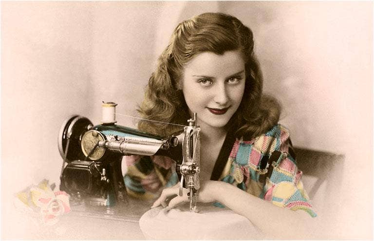 Mother's Day Postcards / Sly Woman with Sewing Machine