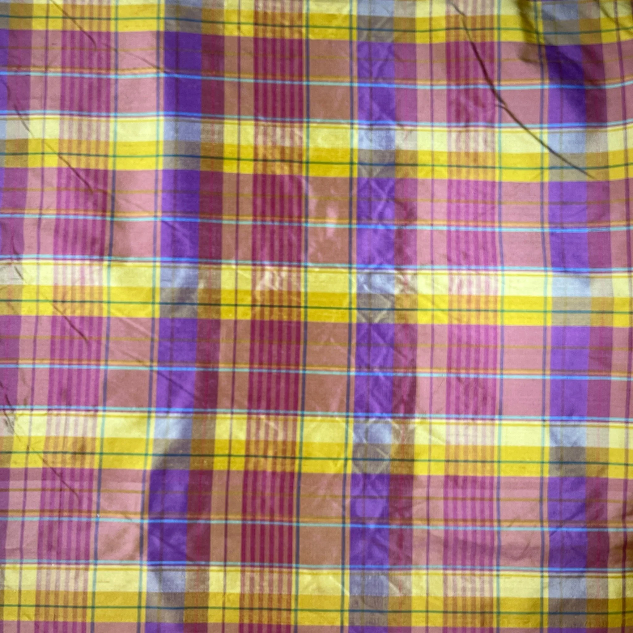 Pink & Gold Plaid Dupioni Silk