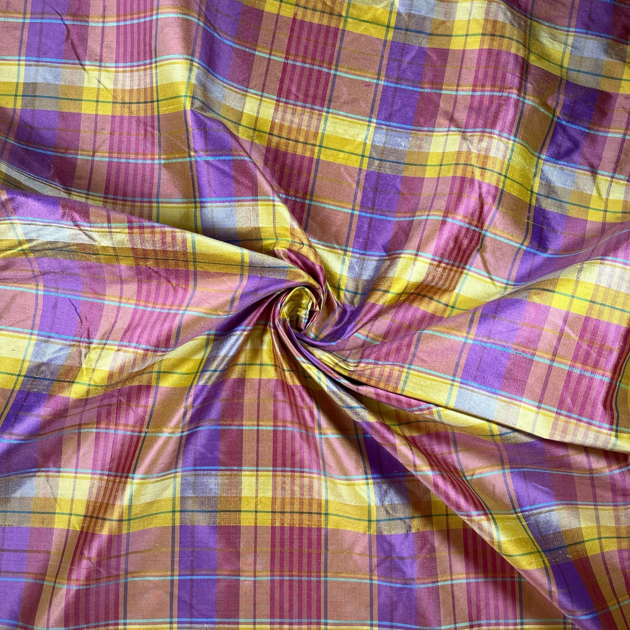 Pink & Gold Plaid Dupioni Silk - Image 2