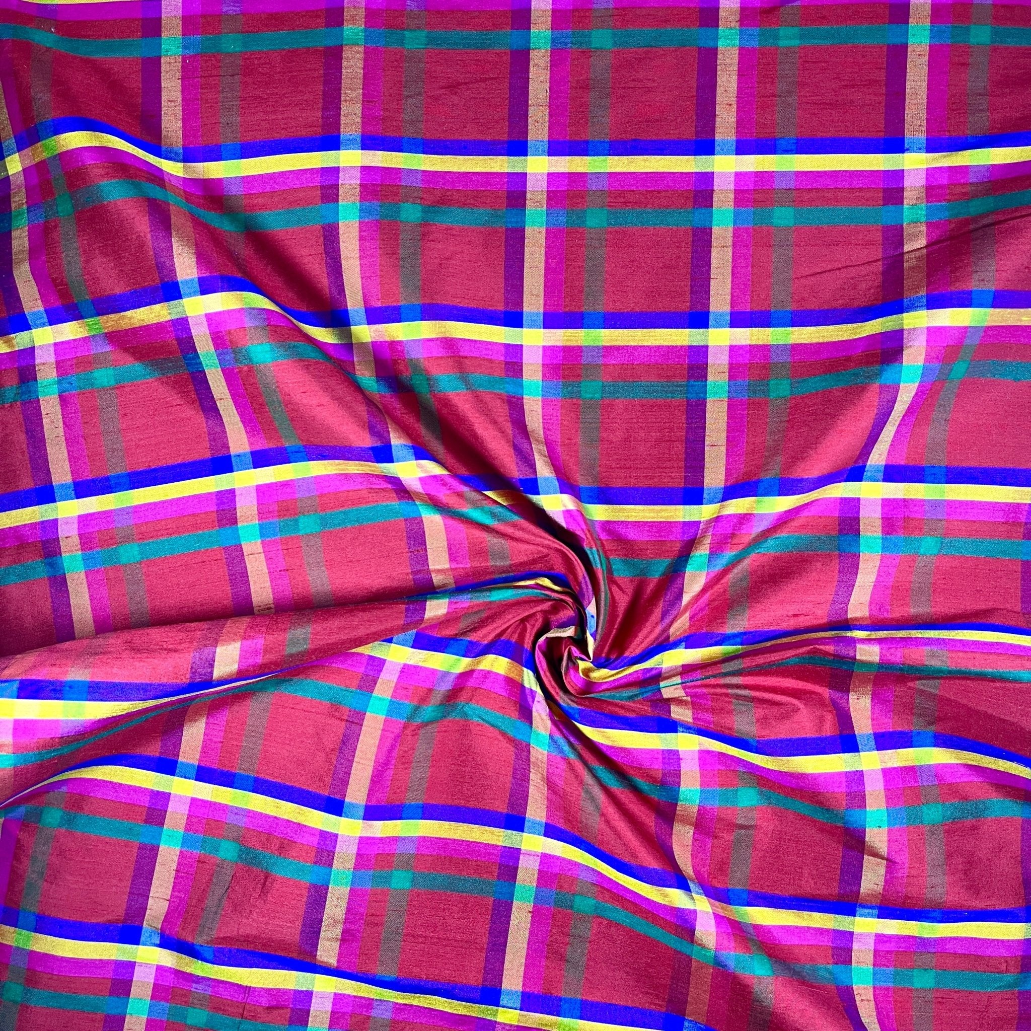 Red Rainbow Plaid Dupioni Silk - Image 2