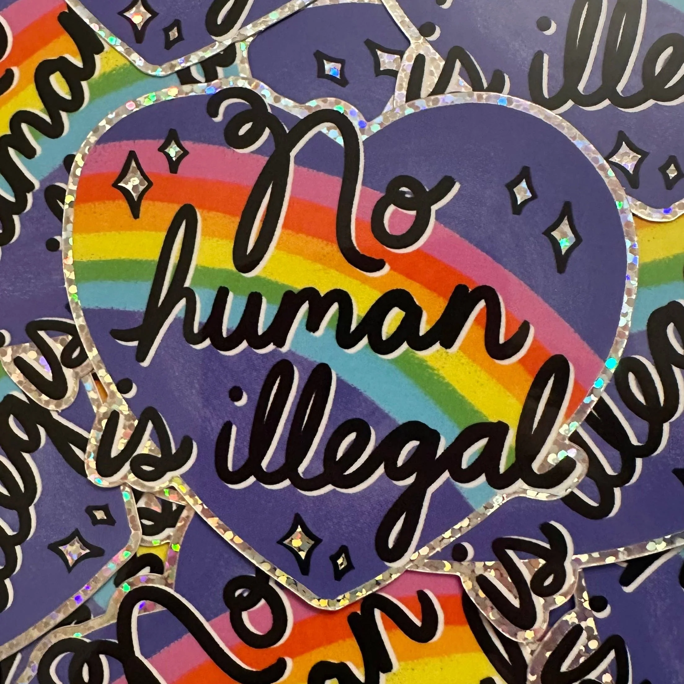 No Human Is Illegal Glitter Sticker