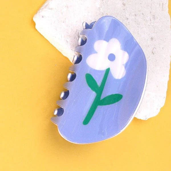 Organic Round Floral Hair Clips / BLUE