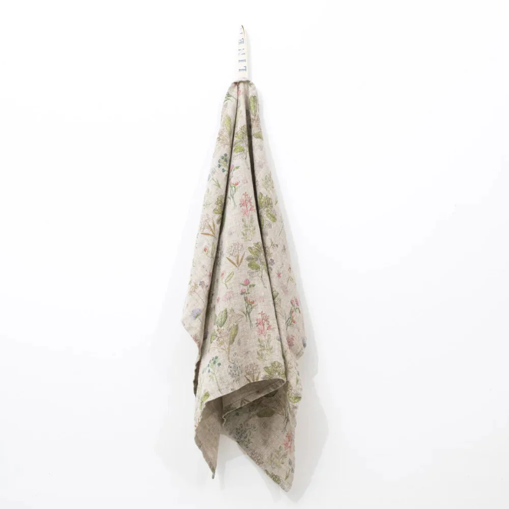 Patterned Linen Kitchen Towel / Botany on Light Natural