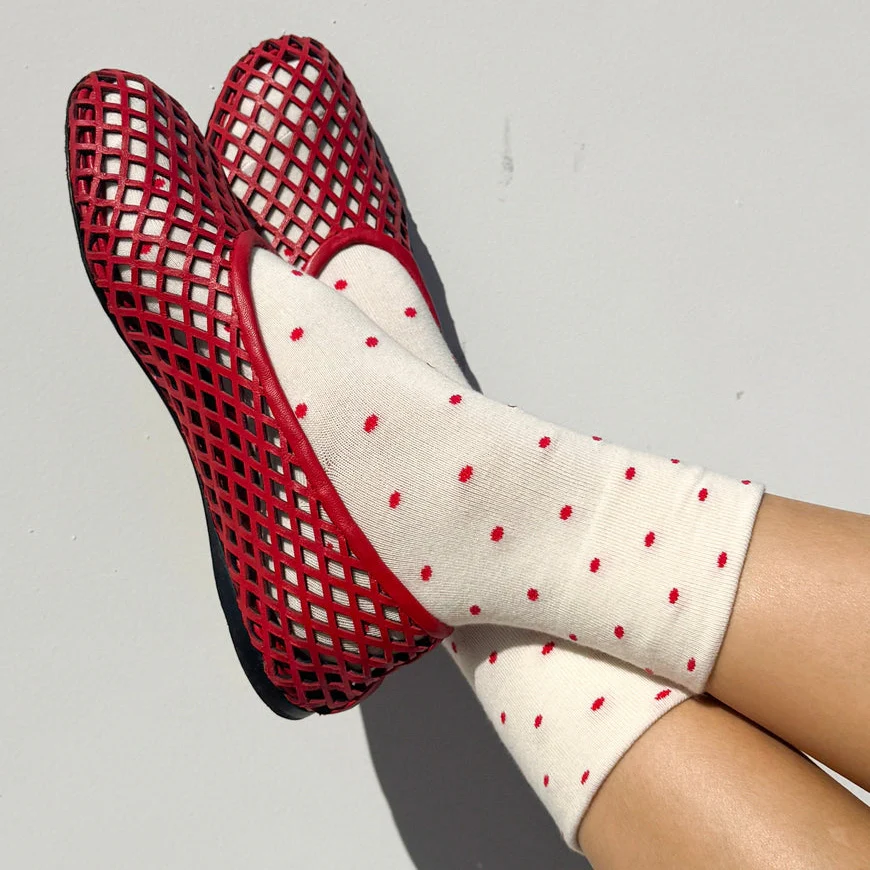 Patterned Sneaker Socks / Cream + Red