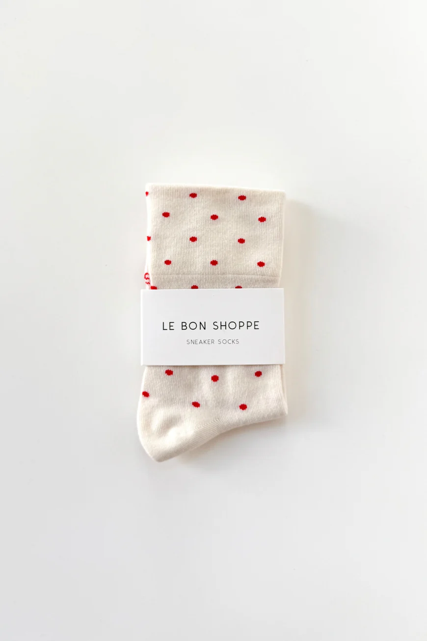 Patterned Sneaker Socks / Cream + Red - Image 3