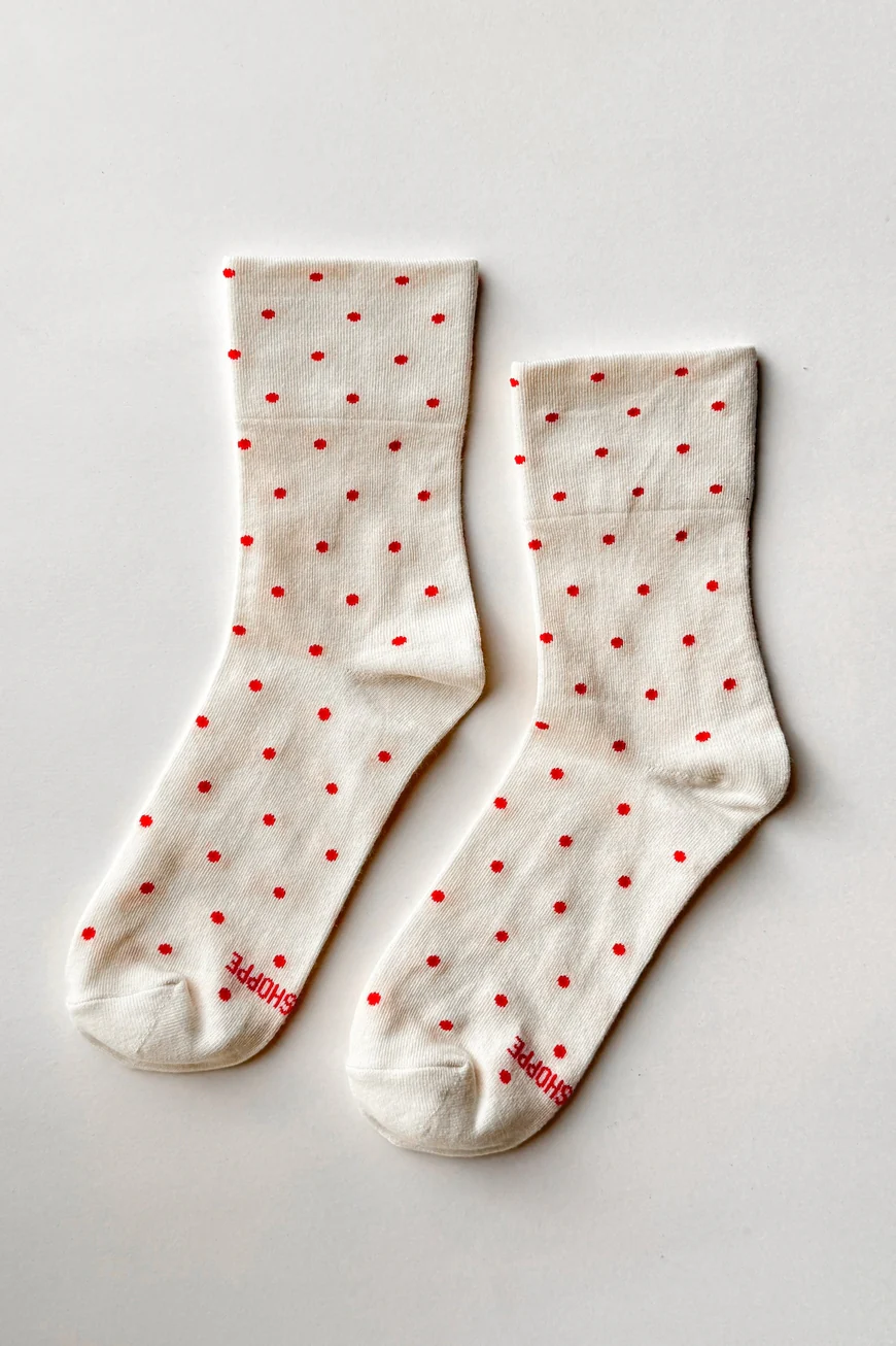 Patterned Sneaker Socks / Cream + Red - Image 4