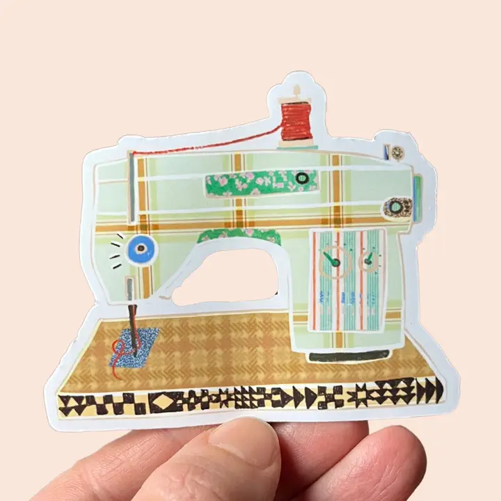 Green Retro Sewing Machine Vinyl Sticker