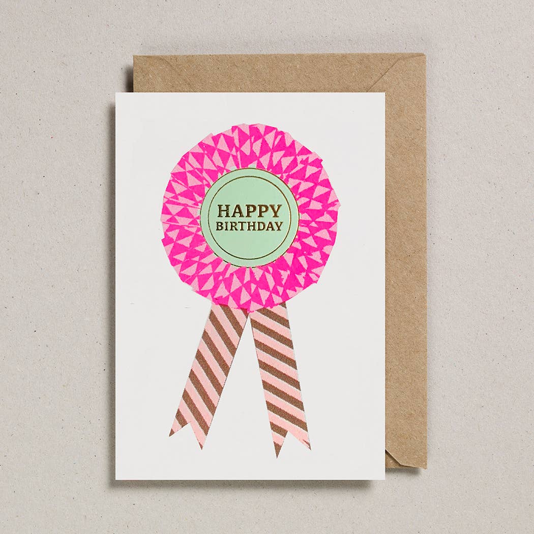 Pink Rosette Happy Birthday Card