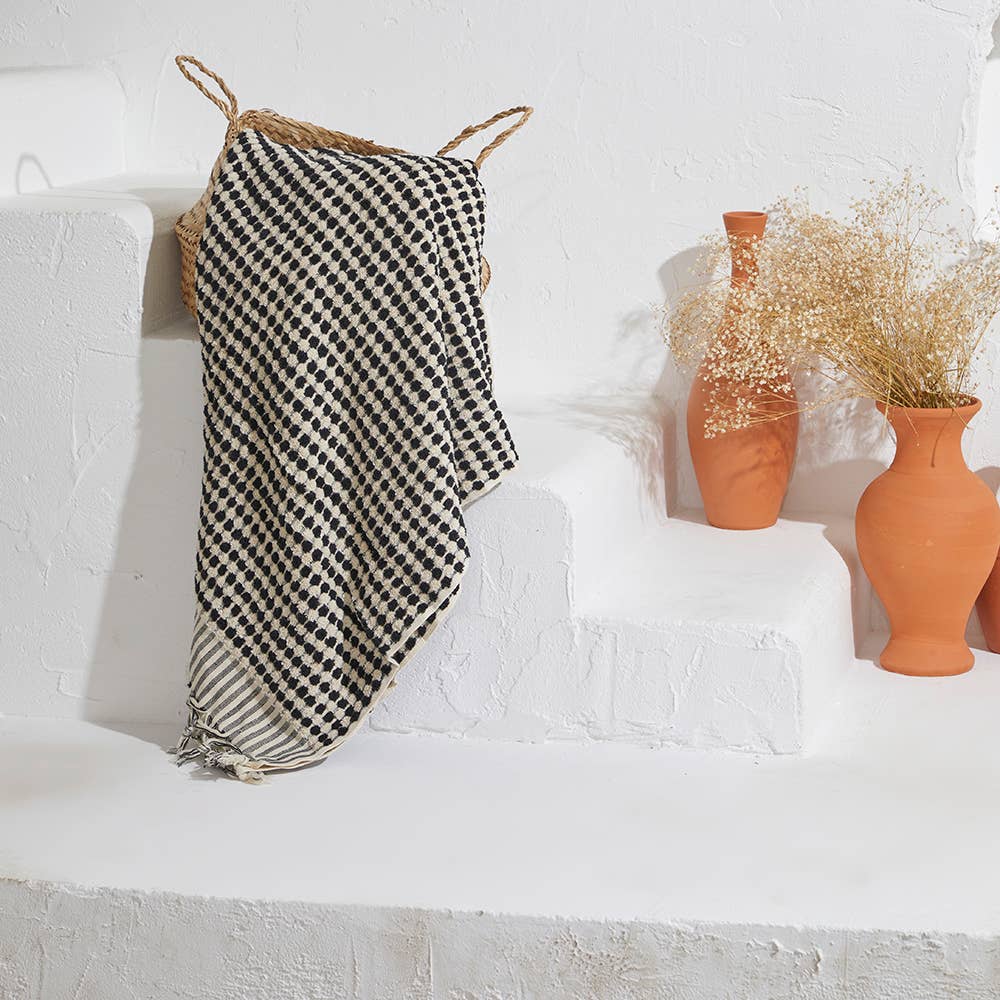 Pompom Bubble Handloomed Turkish Bath Towels / Black Pompom Bubble