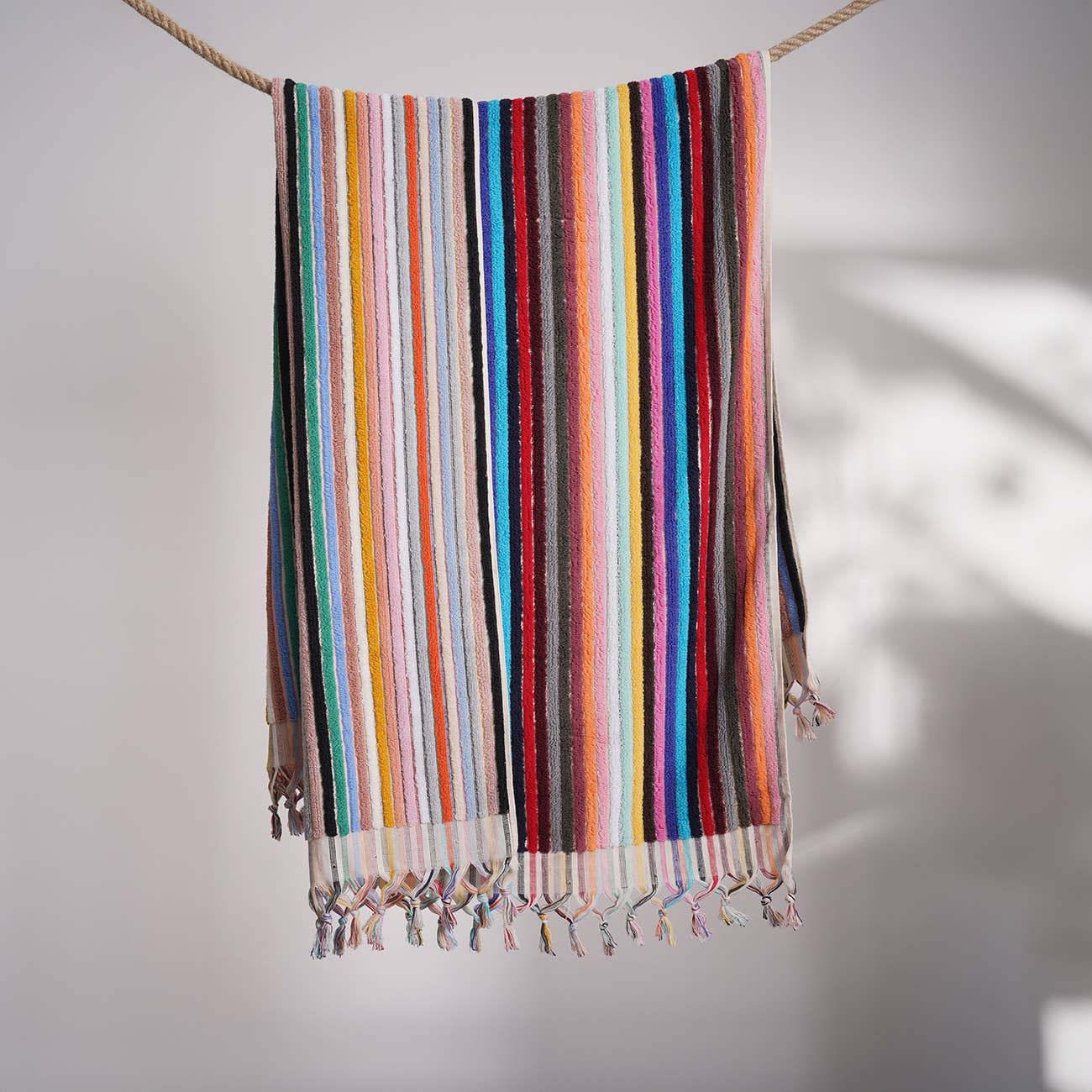 Pompom Bubble Handloomed Turkish Bath Towels / Multi Thick Stripes