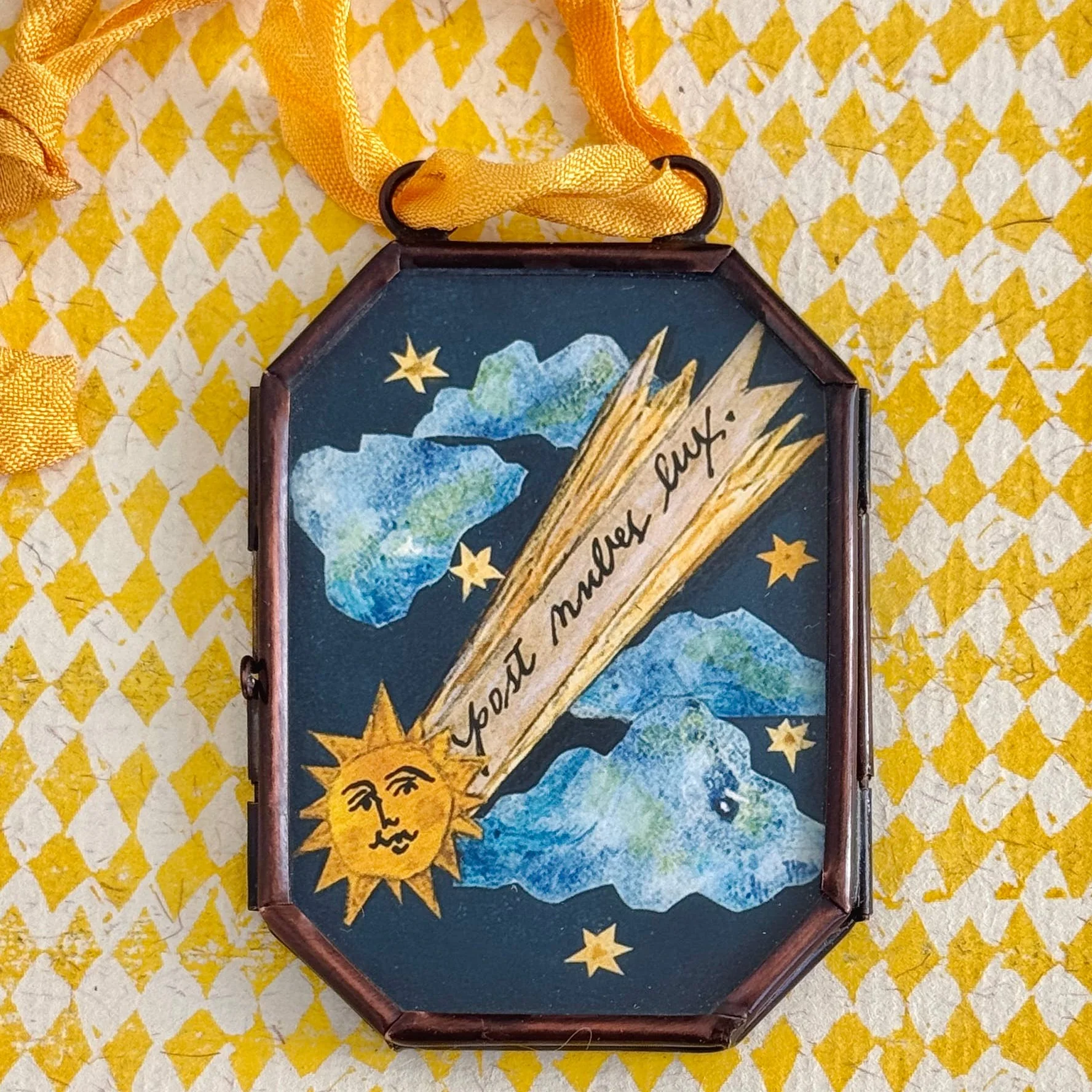 Post Nubes ~ Art Locket Ornament Decor Celestial Handmade