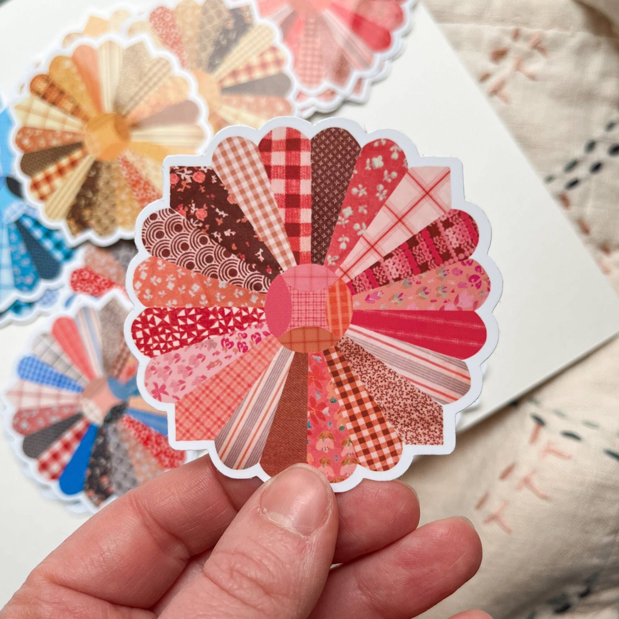 Quilt Flower Vinyl Sticker / Pink