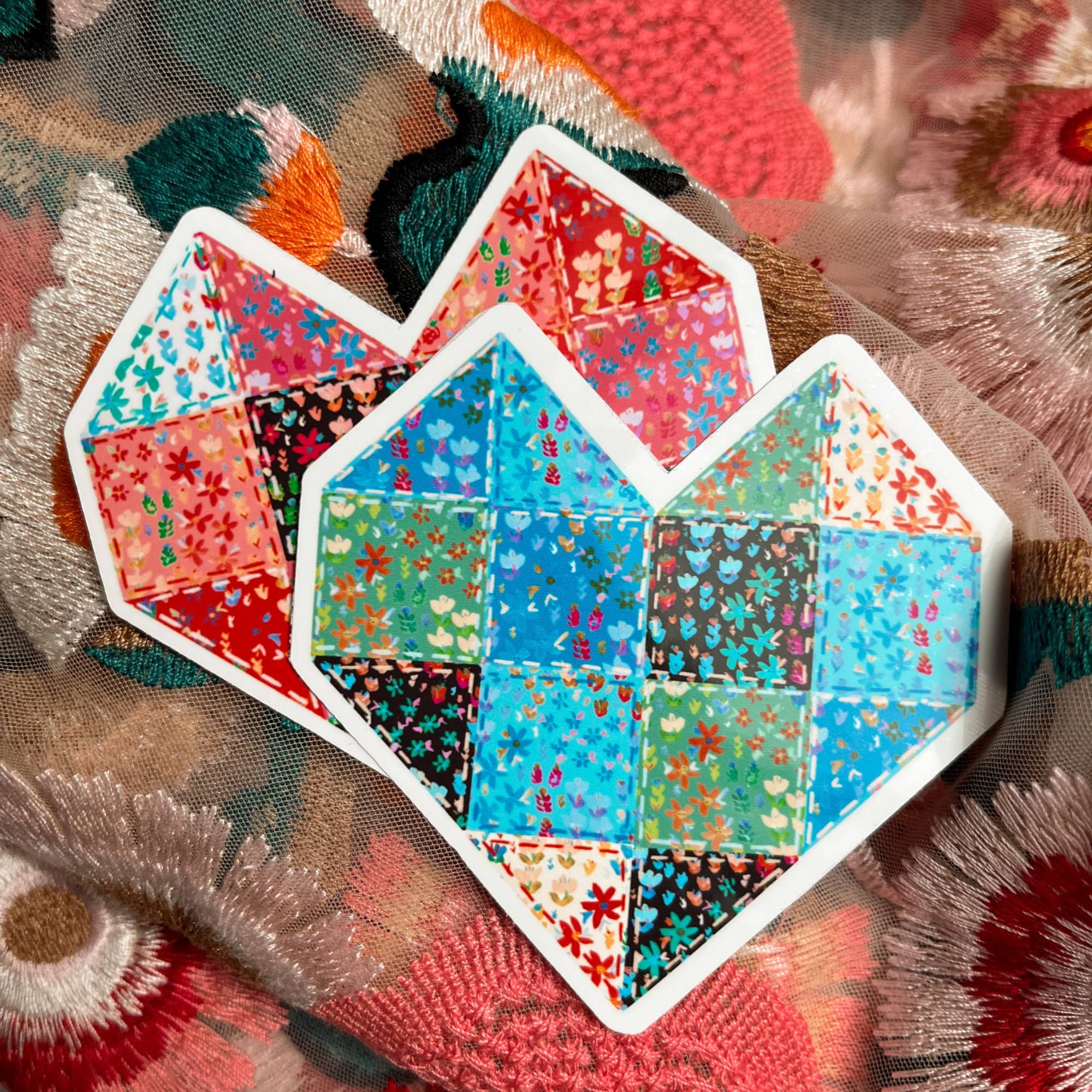 Quilt Heart Vinyl Sticker / Blue