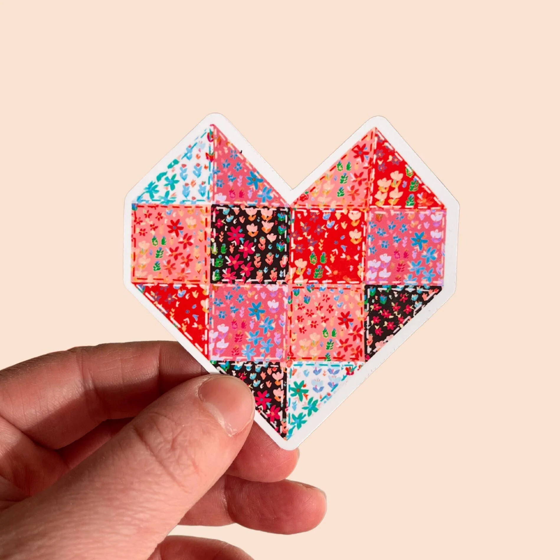 Quilt Heart Vinyl Sticker / Pink