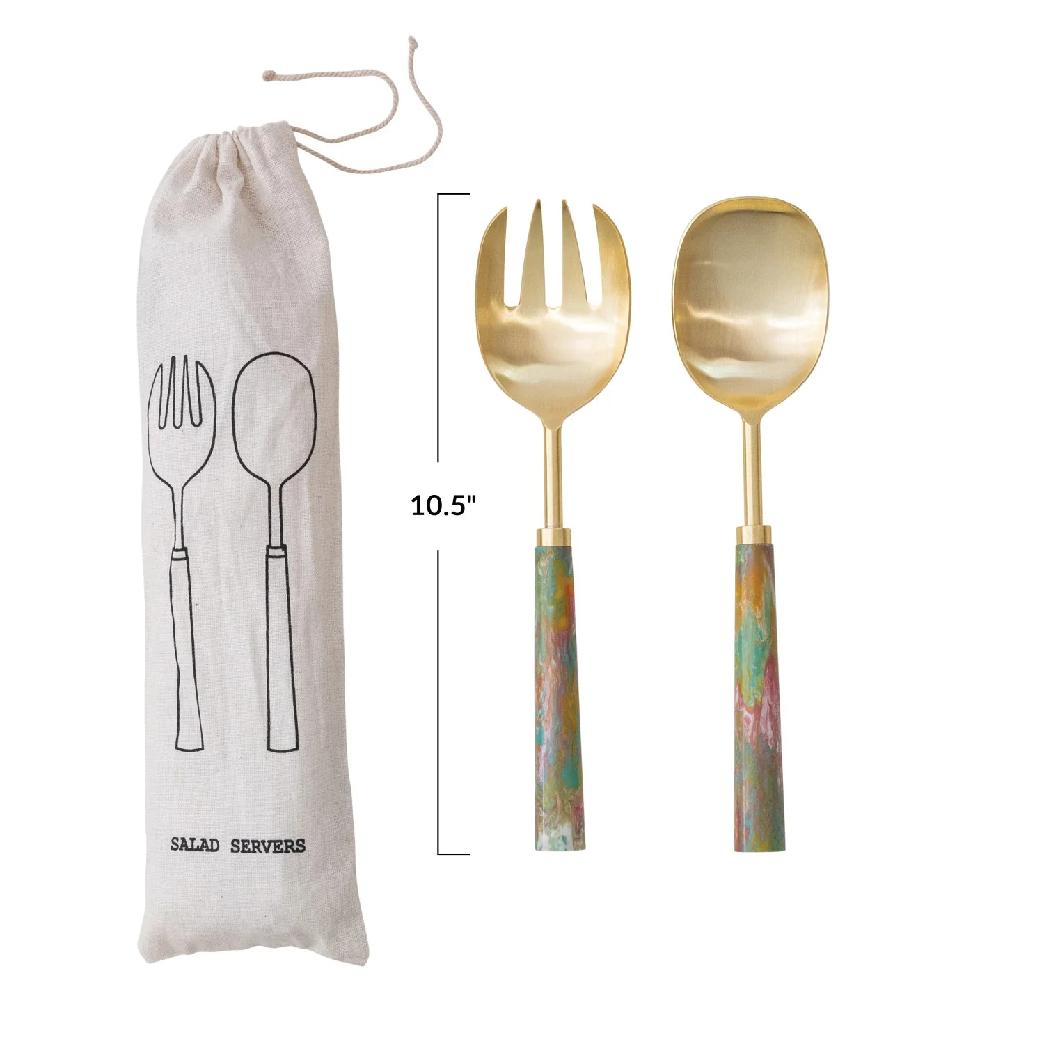 Salad Servers with Marbled Resin Handles - Image 2