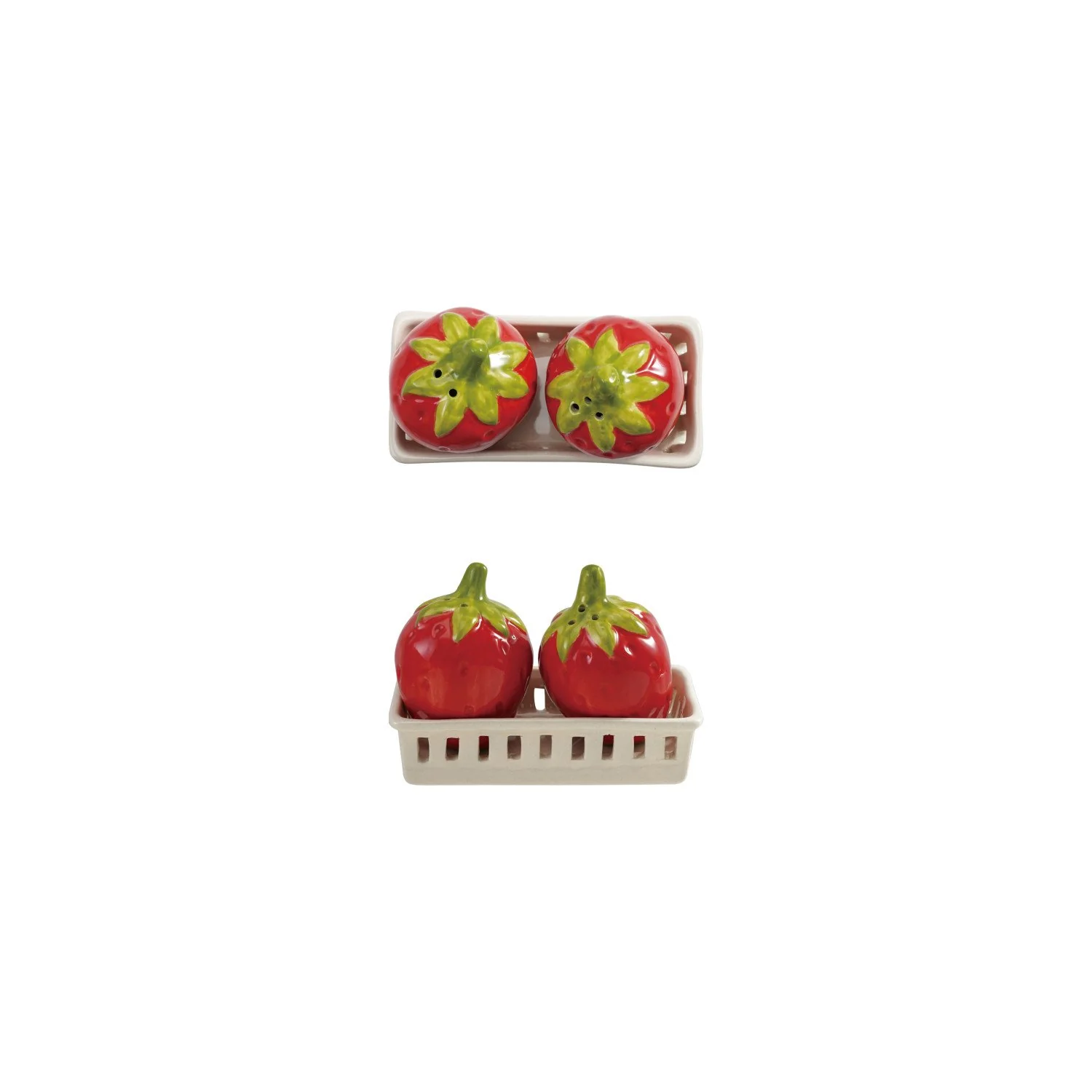 Strawberry Shaped Salt & Pepper Shakers with Berry Basket Shaped Holder - Image 2