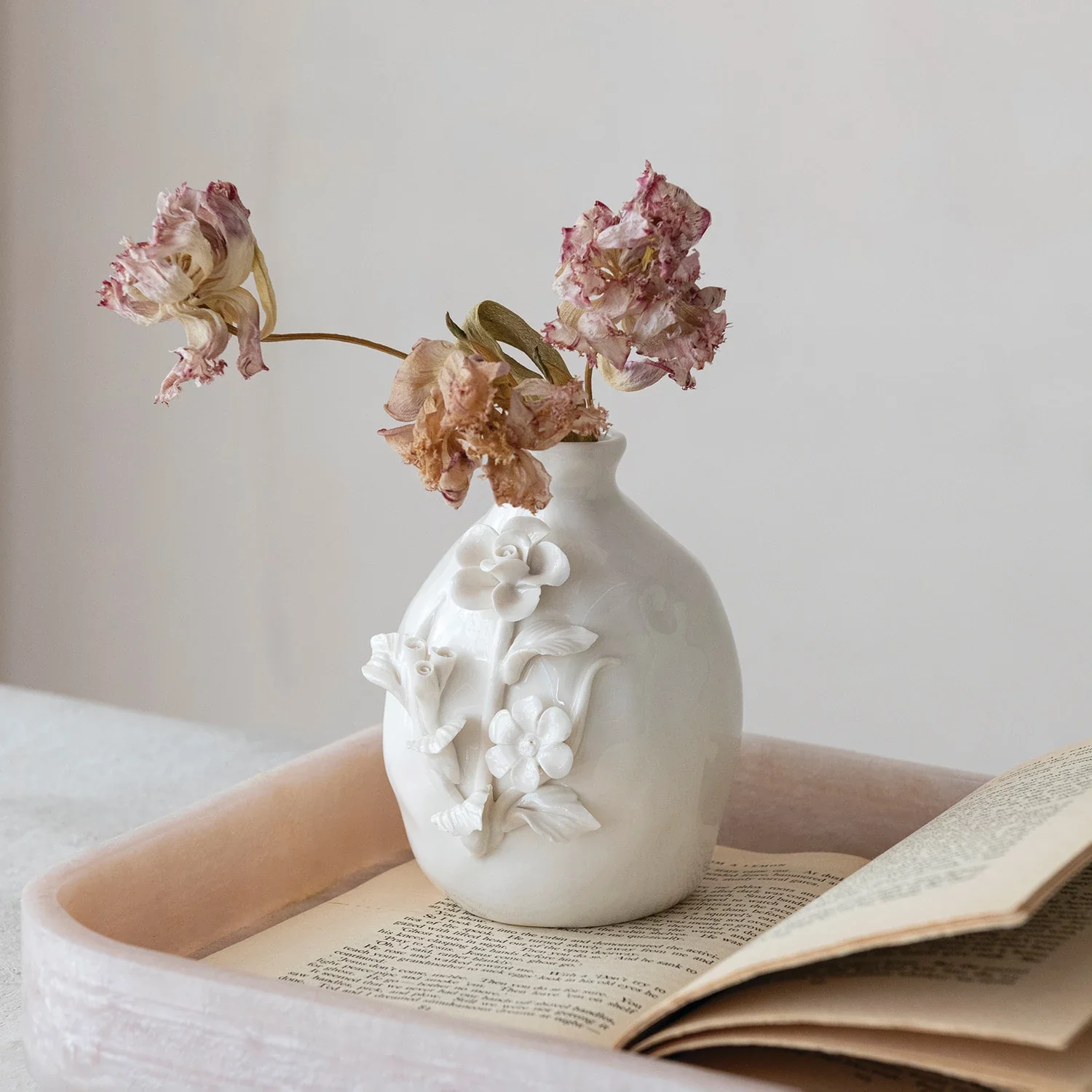 Stoneware Vase with 3D Flowers