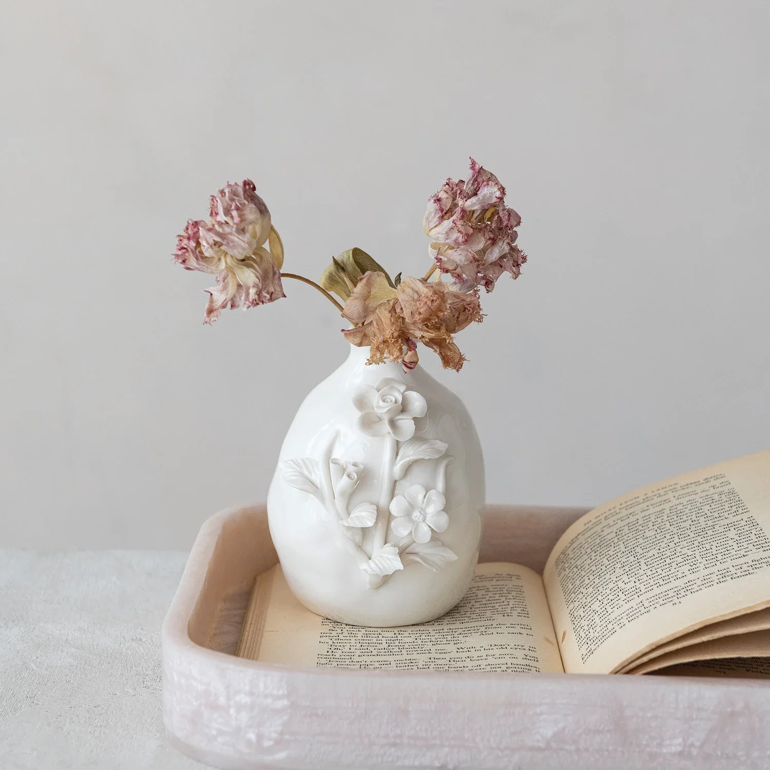 Stoneware Vase with 3D Flowers - Image 3