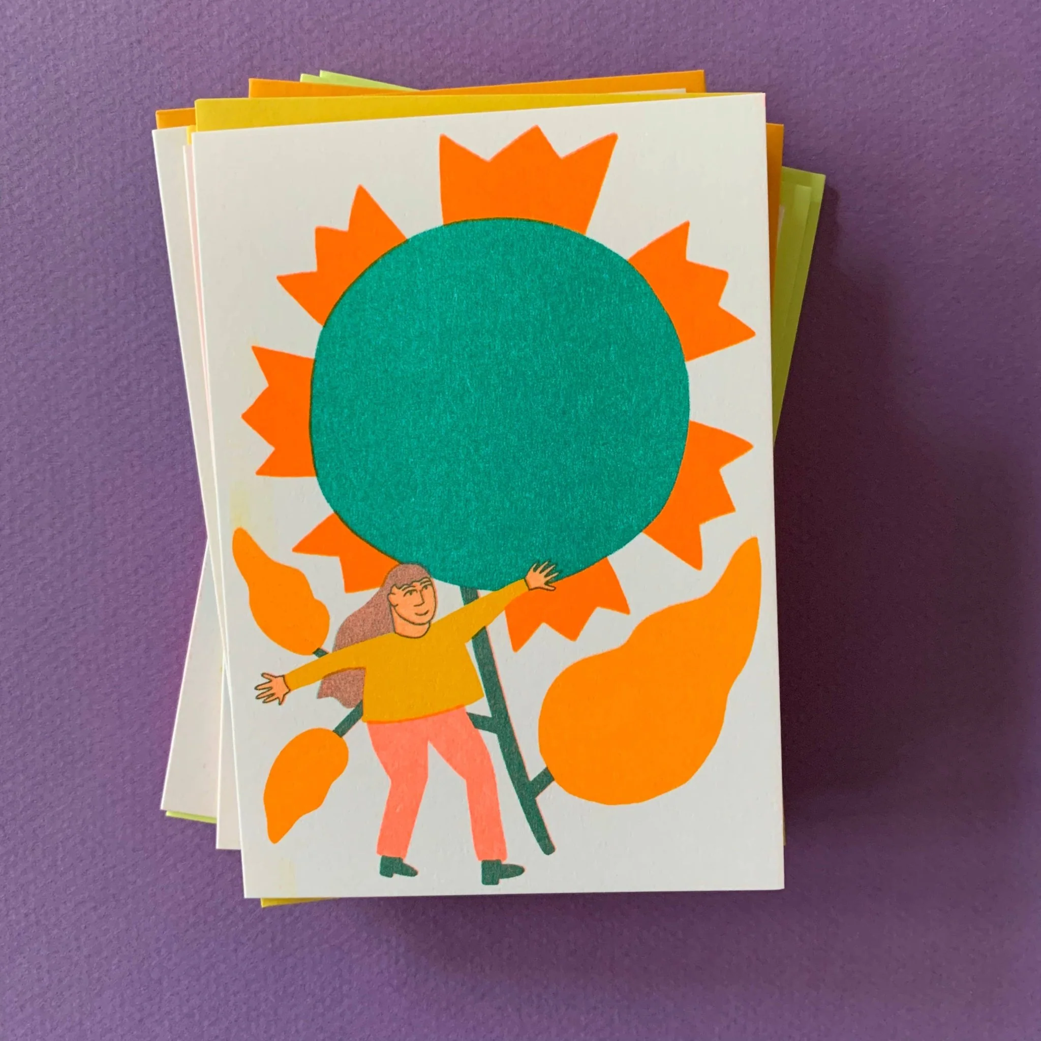 Sunflower - Blooming Risograph Mini Card