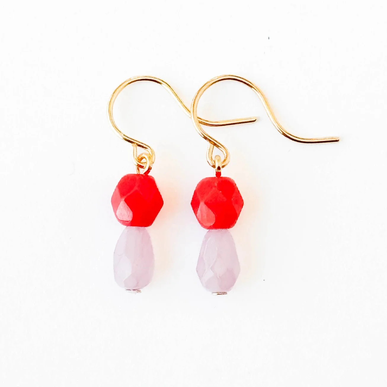 Tiny Beaded Drop Earrings / Red