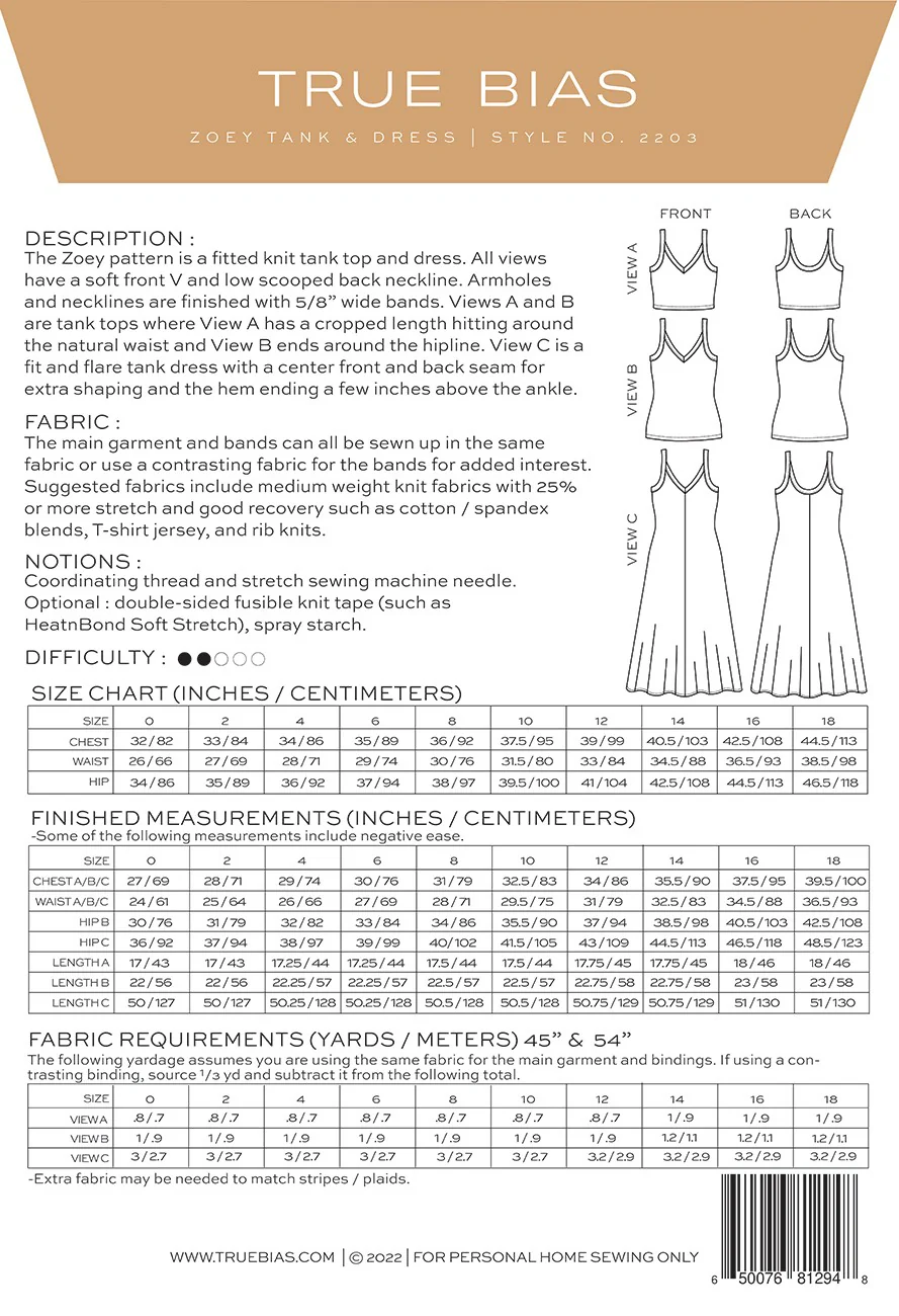 True Bias Patterns / Zoey Tank & Dress / Standard - Image 7