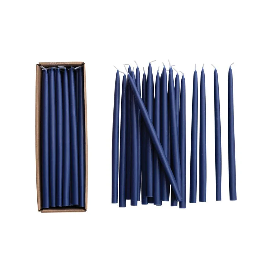 Unscented Thin Taper Candles, Set of 24 / Navy