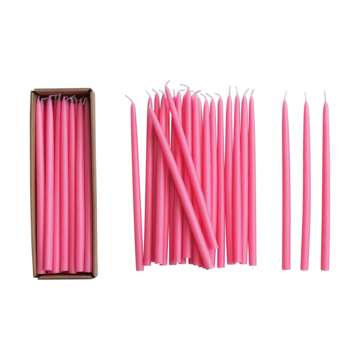 Unscented Thin Taper Candles, Set of 24 / Pink