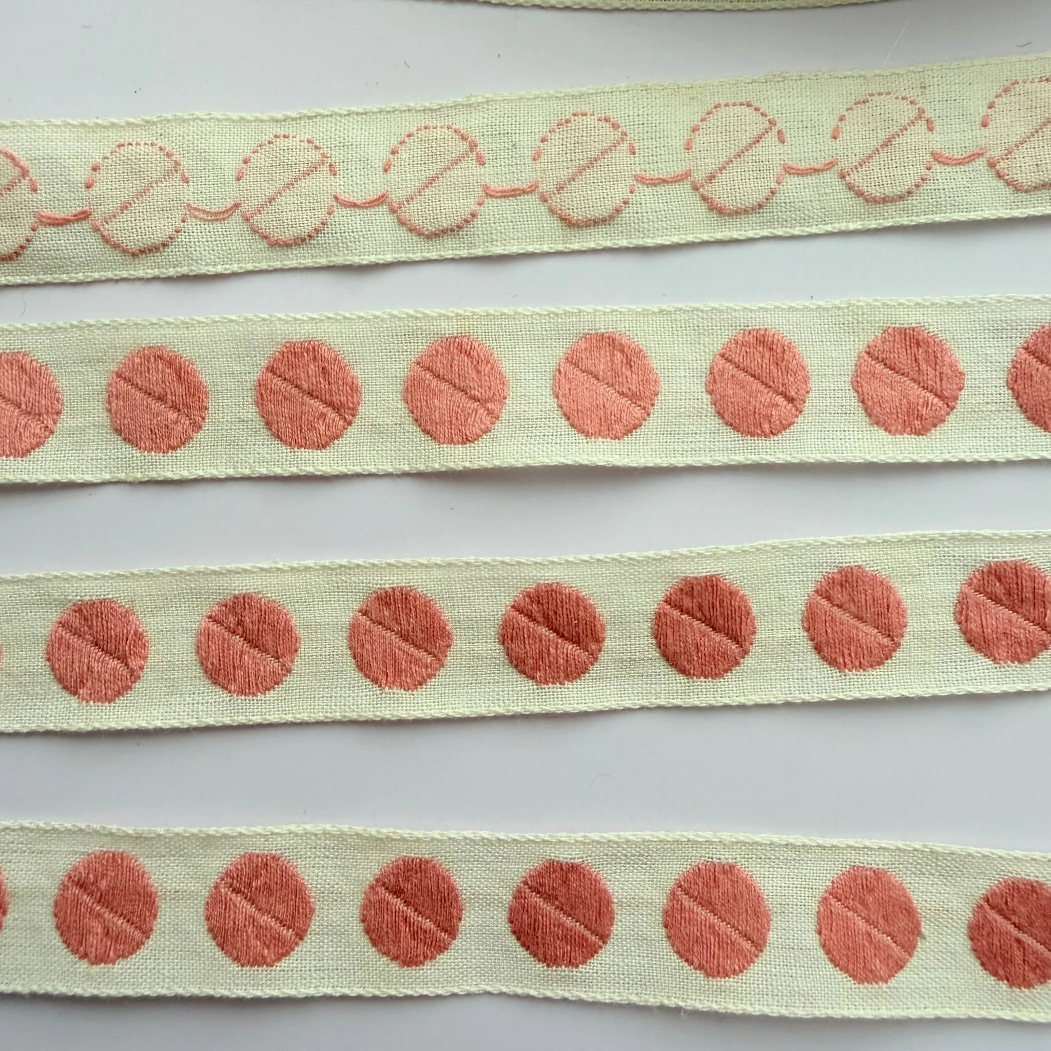 Vintage Pink Polka-Dot Embroidered Ribbon - Image 2