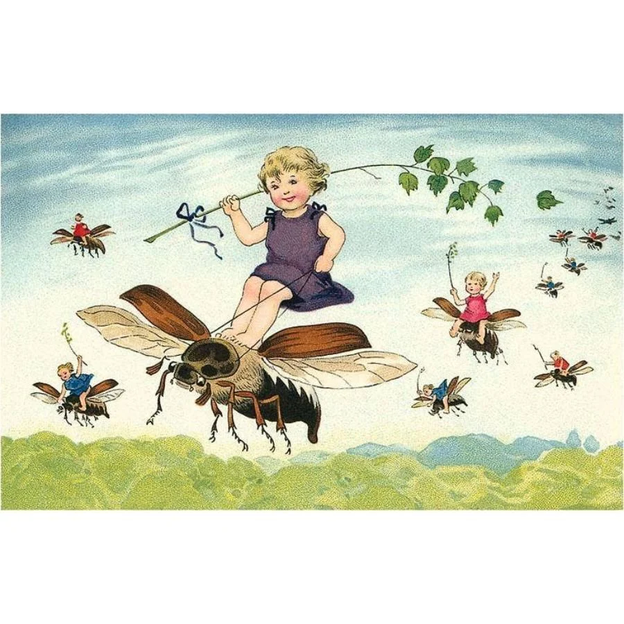 Vintage Postcard / Children Riding Bees