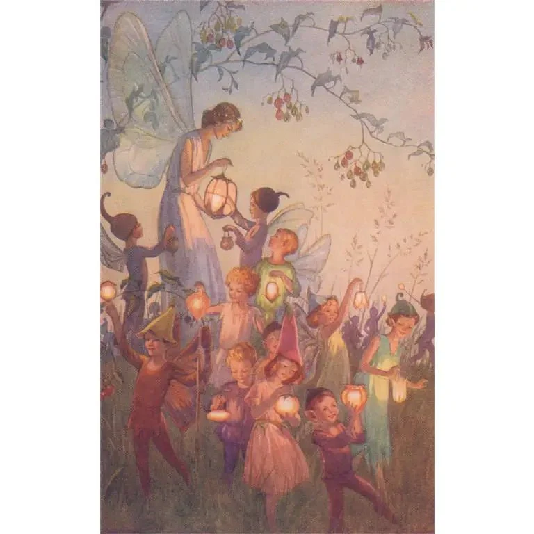 Vintage Postcard / Fairy with Sprites