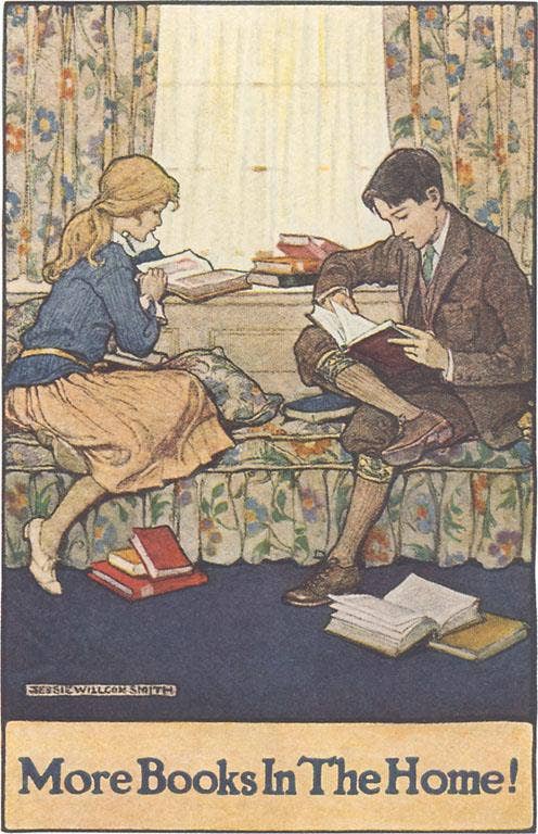 Vintage Postcard / More Books in the Home