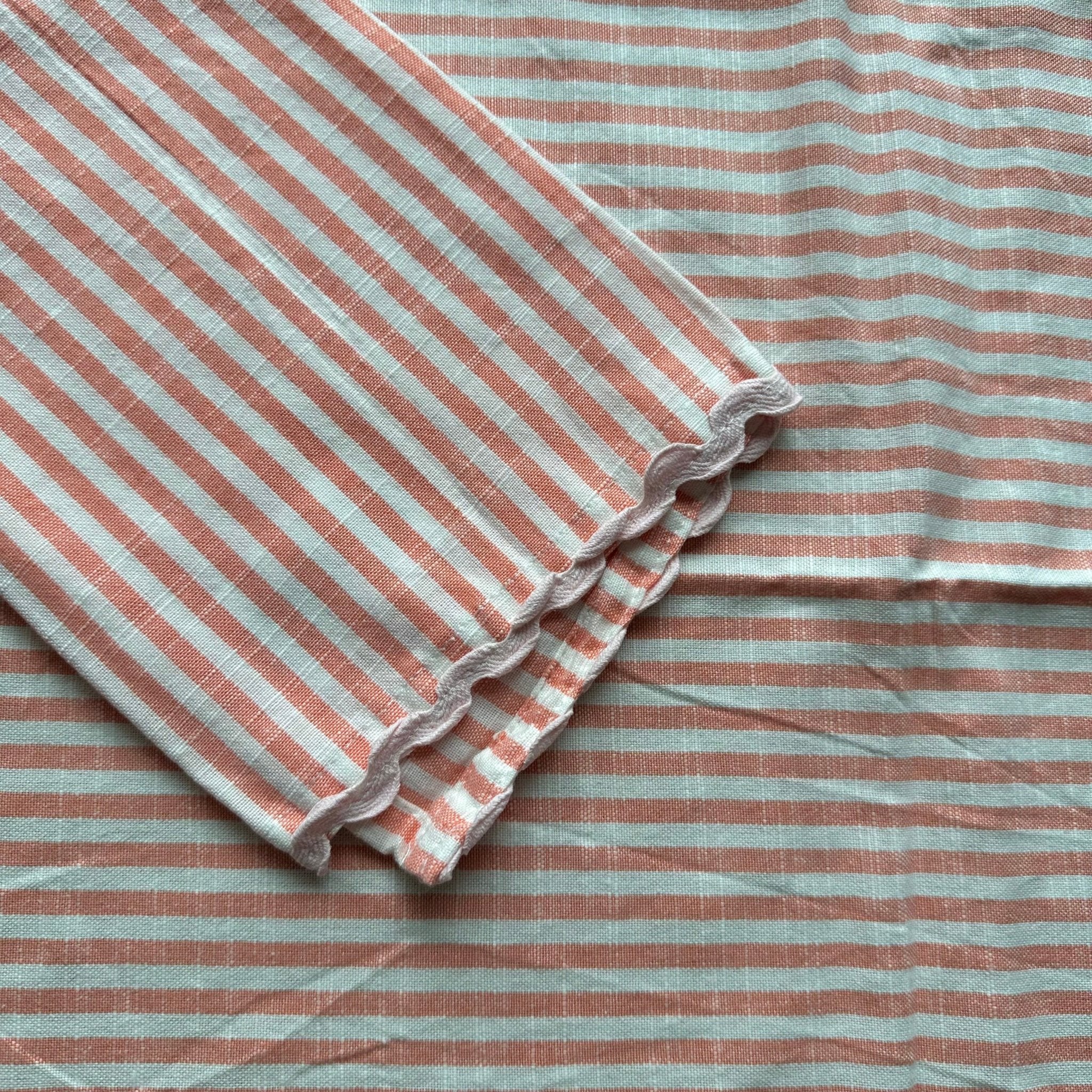 Woven Cotton Striped Tea Towel with Ric Rac Trim / Coral