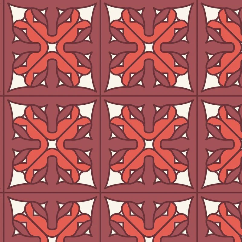 Wright Prisms / Red / Organic Barkcloth